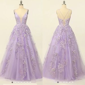 Purple, A-Line, spaghetti strap prom/formal dress